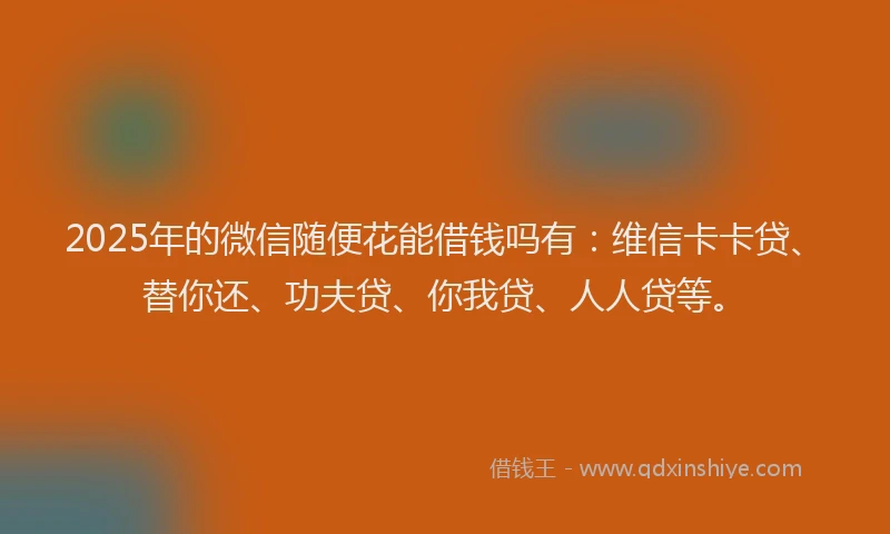 2025年的微信随便花能借钱吗有：维信卡卡贷、替你还、功夫贷、你我贷、人人贷等。