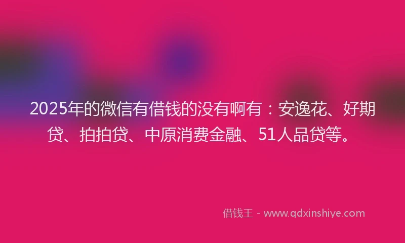 2025年的微信有借钱的没有啊有：安逸花、好期贷、拍拍贷、中原消费金融、51人品贷等。