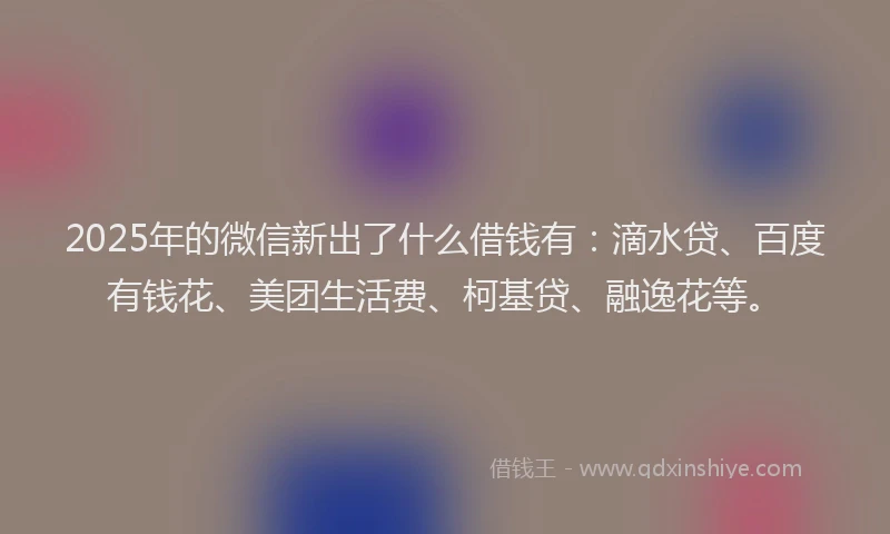 2025年的微信新出了什么借钱有：滴水贷、百度有钱花、美团生活费、柯基贷、融逸花等。