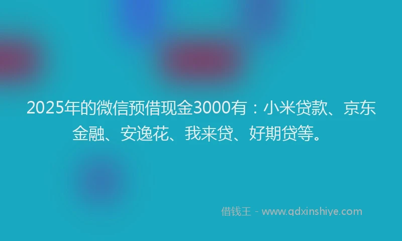 2025年的微信预借现金3000有：小米贷款、京东金融、安逸花、我来贷、好期贷等。