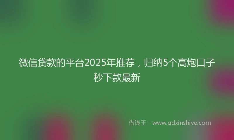 微信贷款的平台2025年推荐，归纳5个高炮口子秒下款最新