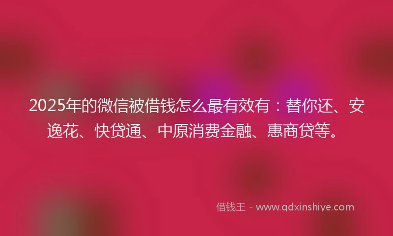 2025年的微信被借钱怎么最有效有：替你还、安逸花、快贷通、中原消费金融、惠商贷等。