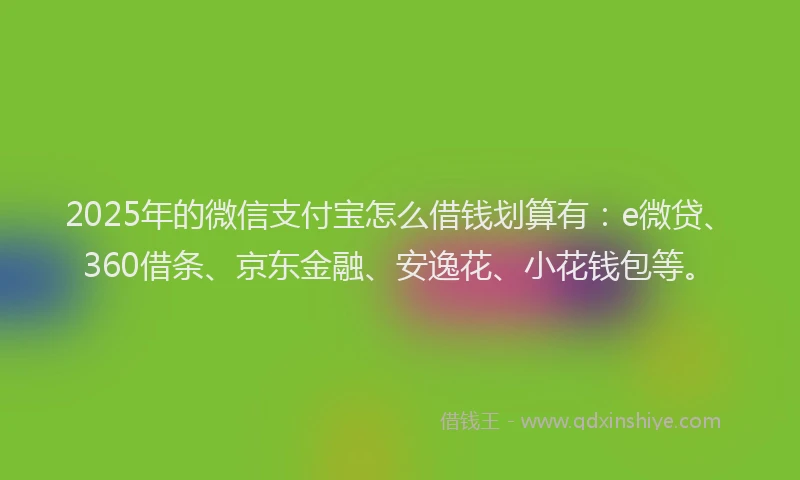 2025年的微信支付宝怎么借钱划算有：e微贷、360借条、京东金融、安逸花、小花钱包等。