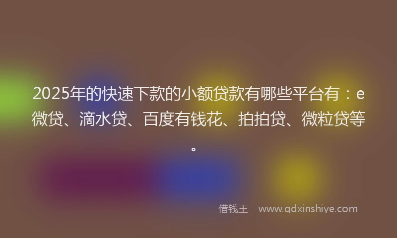2025年的快速下款的小额贷款有哪些平台有：e微贷、滴水贷、百度有钱花、拍拍贷、微粒贷等。