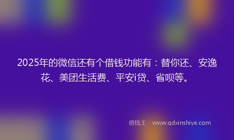 2025年的微信还有个借钱功能有：替你还、安逸花、美团生活费、平安i贷、省呗等。