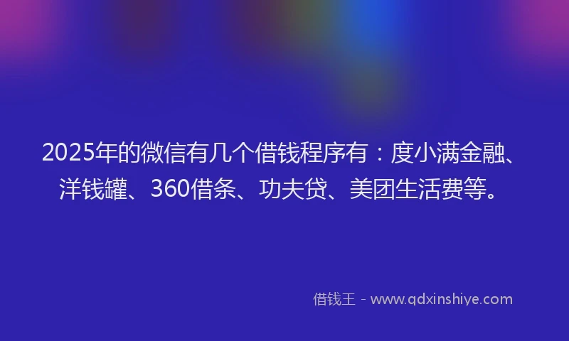 2025年的微信有几个借钱程序有：度小满金融、洋钱罐、360借条、功夫贷、美团生活费等。