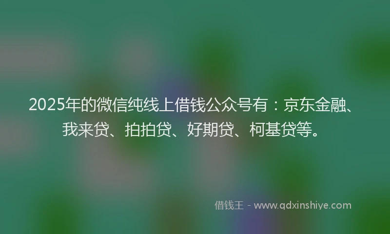 2025年的微信纯线上借钱公众号有：京东金融、我来贷、拍拍贷、好期贷、柯基贷等。