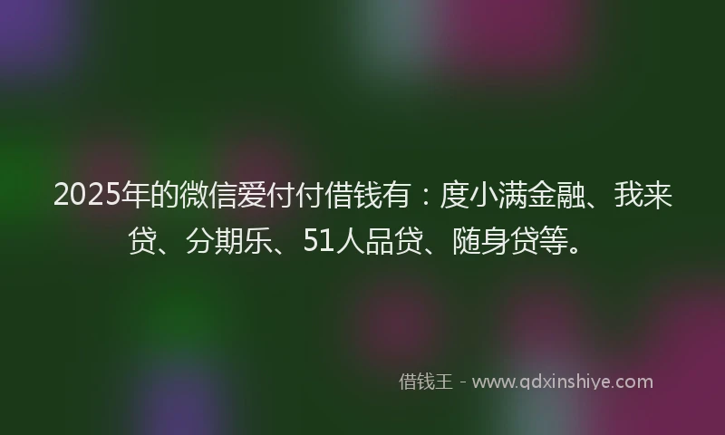 2025年的微信爱付付借钱有：度小满金融、我来贷、分期乐、51人品贷、随身贷等。