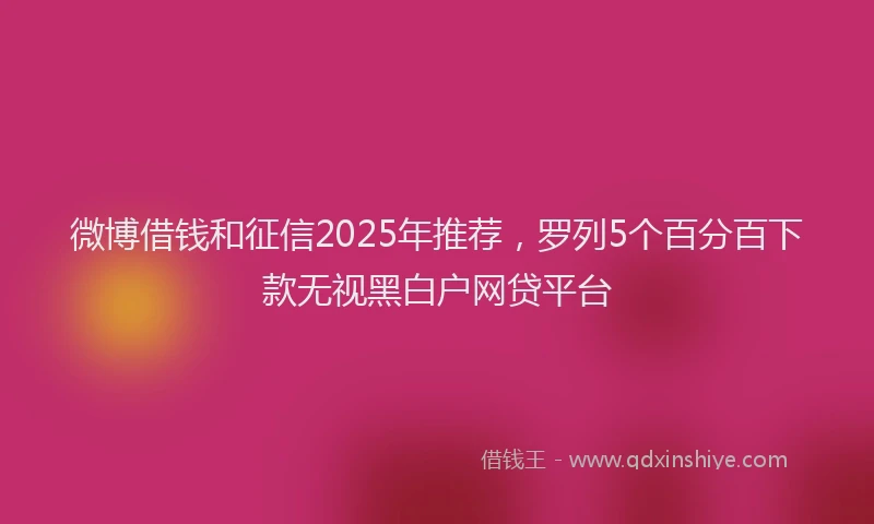 微博借钱和征信2025年推荐，罗列5个百分百下款无视黑白户网贷平台