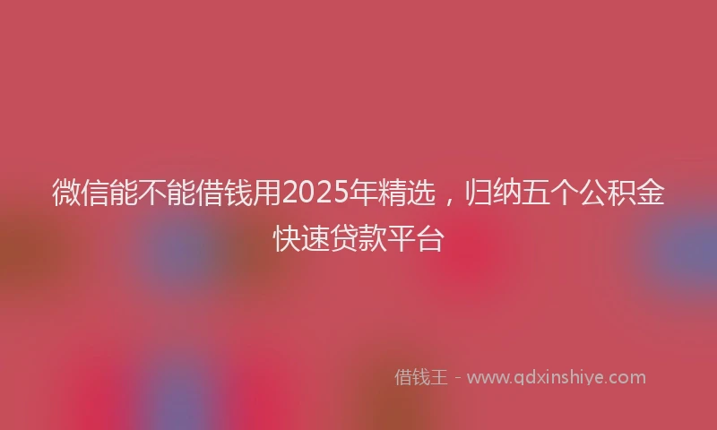 微信能不能借钱用2025年精选，归纳五个公积金快速贷款平台