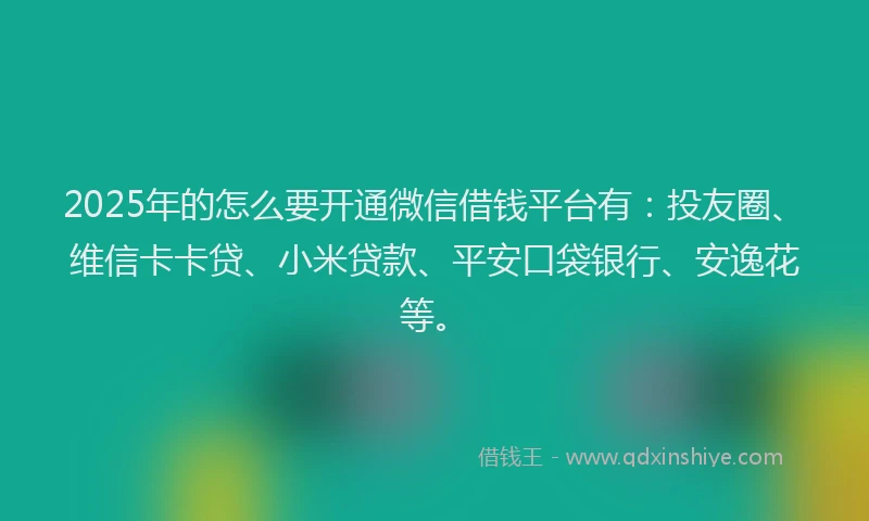 2025年的怎么要开通微信借钱平台有：投友圈、维信卡卡贷、小米贷款、平安口袋银行、安逸花等。