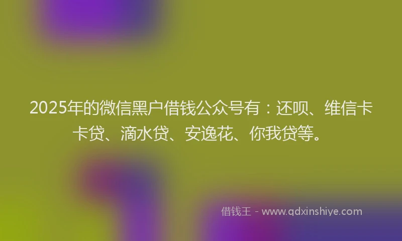 2025年的微信黑户借钱公众号有：还呗、维信卡卡贷、滴水贷、安逸花、你我贷等。