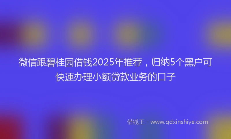 微信跟碧桂园借钱2025年推荐，归纳5个黑户可快速办理小额贷款业务的口子