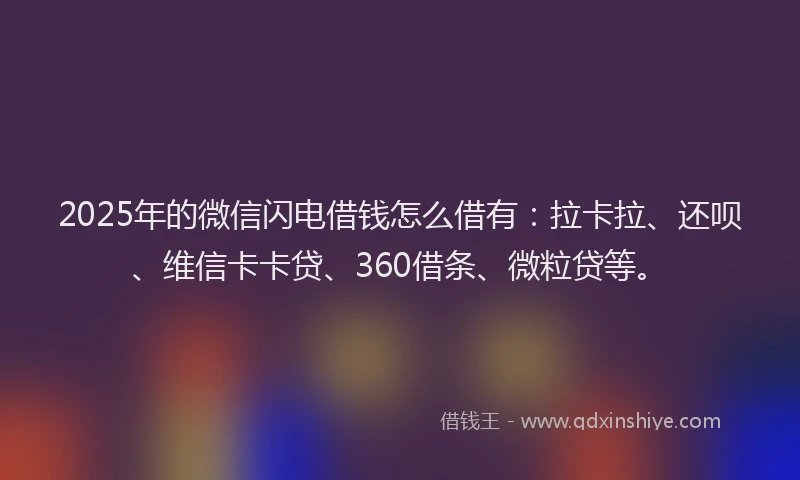 2025年的微信闪电借钱怎么借有：拉卡拉、还呗、维信卡卡贷、360借条、微粒贷等。