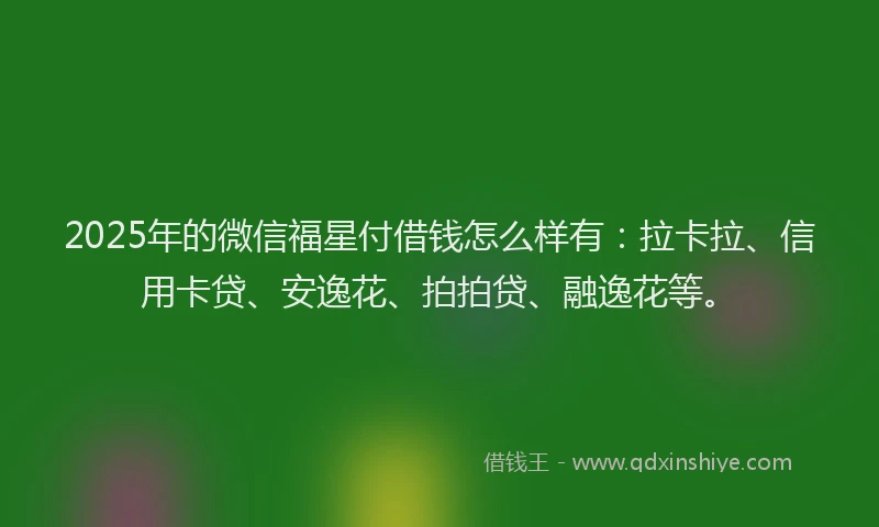 2025年的微信福星付借钱怎么样有：拉卡拉、信用卡贷、安逸花、拍拍贷、融逸花等。