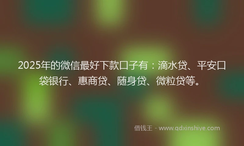 2025年的微信最好下款口子有：滴水贷、平安口袋银行、惠商贷、随身贷、微粒贷等。