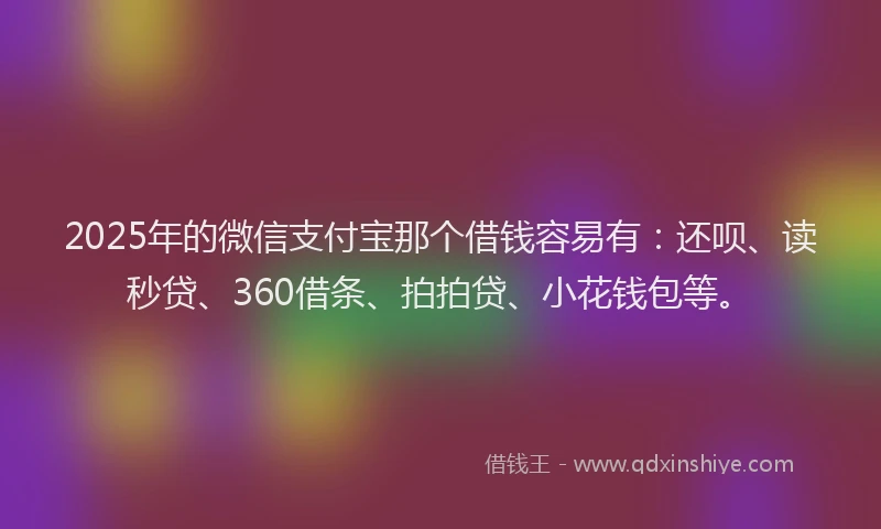 2025年的微信支付宝那个借钱容易有：还呗、读秒贷、360借条、拍拍贷、小花钱包等。