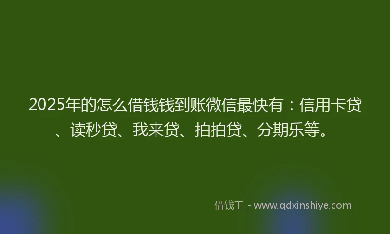 2025年的怎么借钱钱到账微信最快有：信用卡贷、读秒贷、我来贷、拍拍贷、分期乐等。