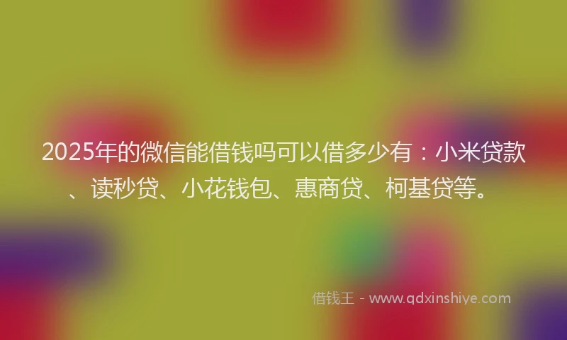 2025年的微信能借钱吗可以借多少有:小米贷款、读秒贷、小花钱包、惠商贷、柯基贷等。