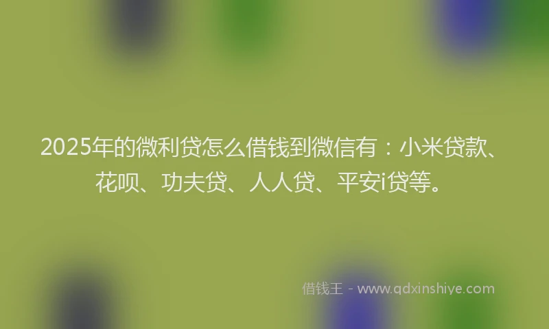2025年的微利贷怎么借钱到微信有：小米贷款、花呗、功夫贷、人人贷、平安i贷等。