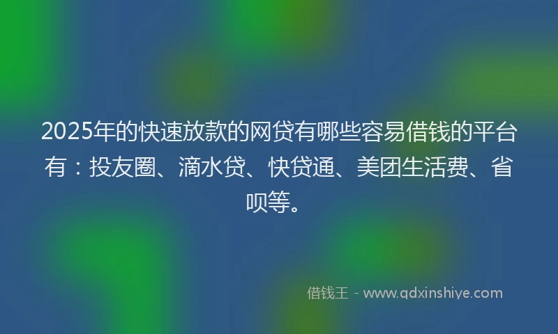 2025年的快速放款的网贷有哪些容易借钱的平台有：投友圈、滴水贷、快贷通、美团生活费、省呗等。