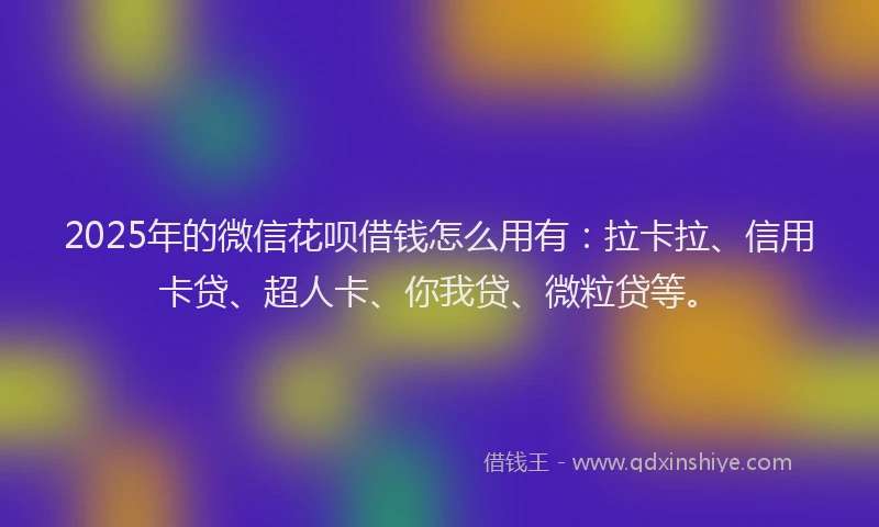 2025年的微信花呗借钱怎么用有：拉卡拉、信用卡贷、超人卡、你我贷、微粒贷等。