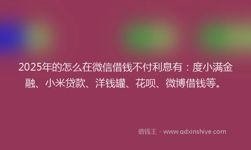 2025年的怎么在微信借钱不付利息有：度小满金融、小米贷款、洋钱罐、花呗、微博借钱等。