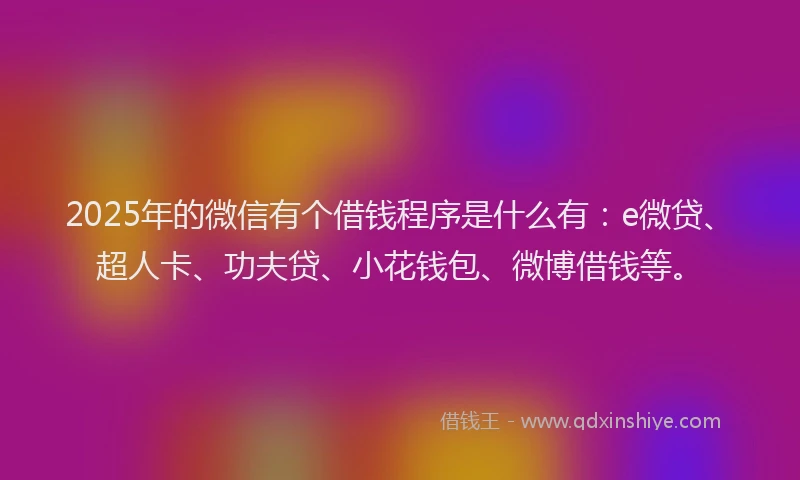 2025年的微信有个借钱程序是什么有：e微贷、超人卡、功夫贷、小花钱包、微博借钱等。