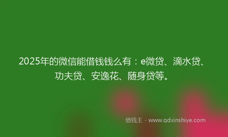 2025年的微信能借钱钱么有：e微贷、滴水贷、功夫贷、安逸花、随身贷等。