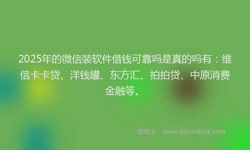 2025年的微信装软件借钱可靠吗是真的吗有：维信卡卡贷、洋钱罐、东方汇、拍拍贷、中原消费金融等。