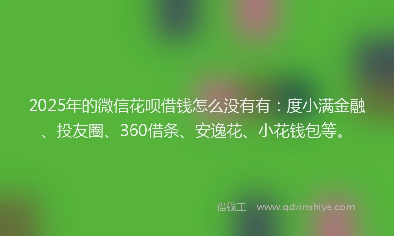 2025年的微信花呗借钱怎么没有有：度小满金融、投友圈、360借条、安逸花、小花钱包等。