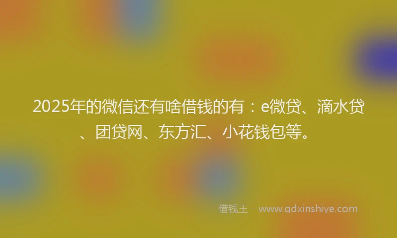 2025年的微信还有啥借钱的有：e微贷、滴水贷、团贷网、东方汇、小花钱包等。