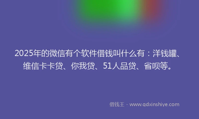 2025年的微信有个软件借钱叫什么有：洋钱罐、维信卡卡贷、你我贷、51人品贷、省呗等。