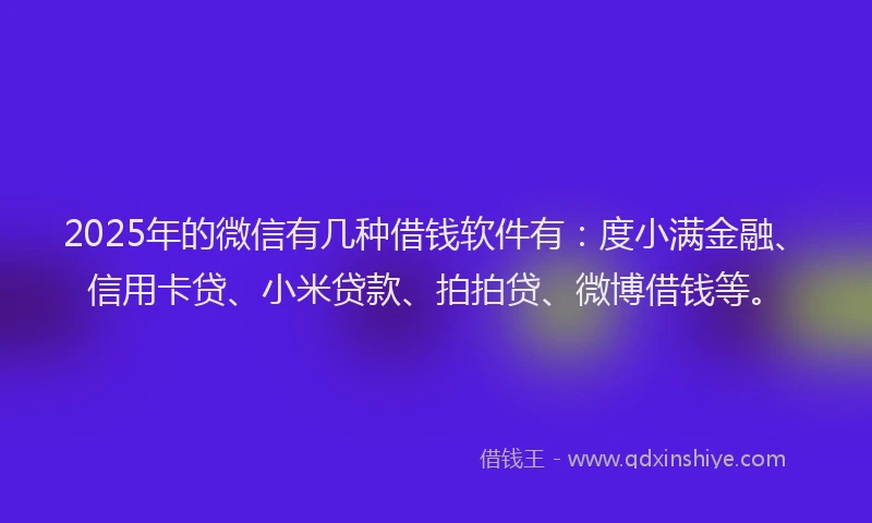 2025年的微信有几种借钱软件有：度小满金融、信用卡贷、小米贷款、拍拍贷、微博借钱等。