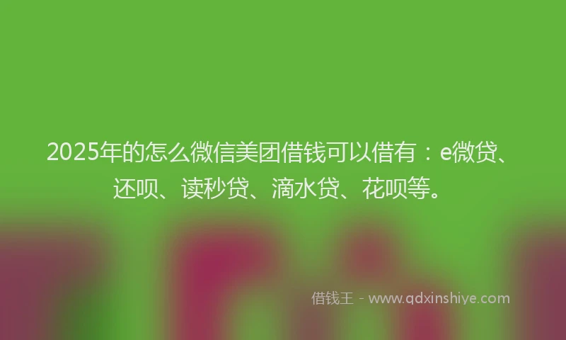 2025年的怎么微信美团借钱可以借有：e微贷、还呗、读秒贷、滴水贷、花呗等。