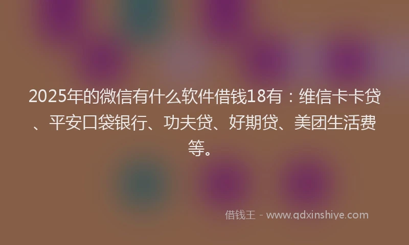 2025年的微信有什么软件借钱18有：维信卡卡贷、平安口袋银行、功夫贷、好期贷、美团生活费等。