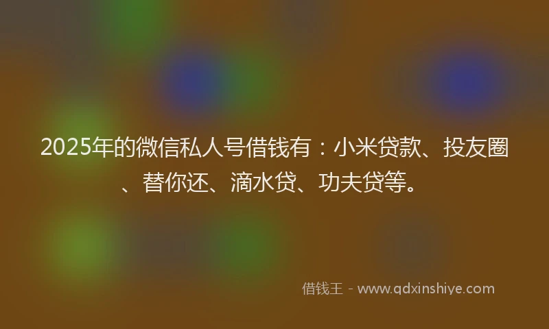 2025年的微信私人号借钱有：小米贷款、投友圈、替你还、滴水贷、功夫贷等。