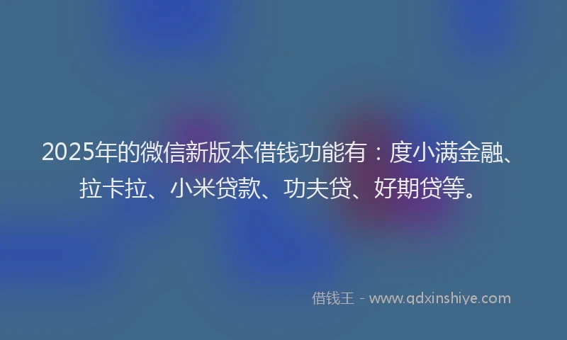 2025年的微信新版本借钱功能有：度小满金融、拉卡拉、小米贷款、功夫贷、好期贷等。