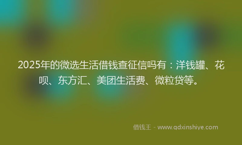 2025年的微选生活借钱查征信吗有：洋钱罐、花呗、东方汇、美团生活费、微粒贷等。