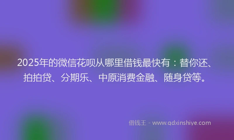2025年的微信花呗从哪里借钱最快有：替你还、拍拍贷、分期乐、中原消费金融、随身贷等。
