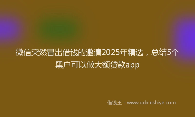 微信突然冒出借钱的邀请2025年精选，总结5个黑户可以做大额贷款app
