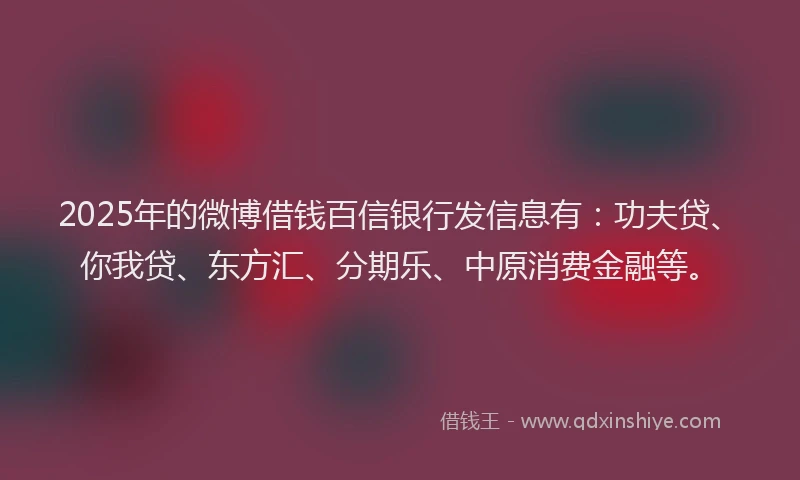 2025年的微博借钱百信银行发信息有：功夫贷、你我贷、东方汇、分期乐、中原消费金融等。