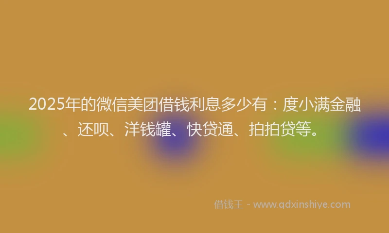 2025年的微信美团借钱利息多少有：度小满金融、还呗、洋钱罐、快贷通、拍拍贷等。
