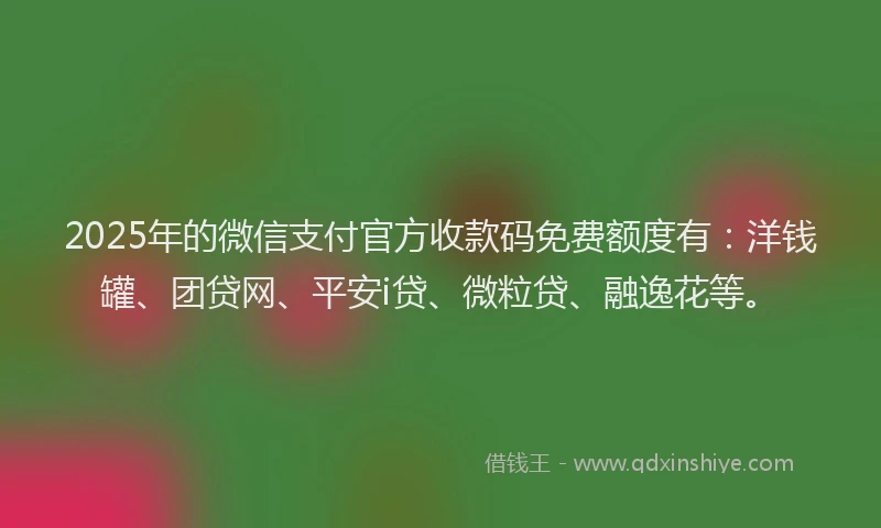 2025年的微信支付官方收款码免费额度有：洋钱罐、团贷网、平安i贷、微粒贷、融逸花等。