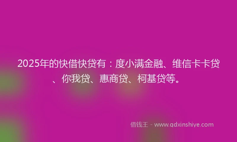2025年的快借快贷有：度小满金融、维信卡卡贷、你我贷、惠商贷、柯基贷等。