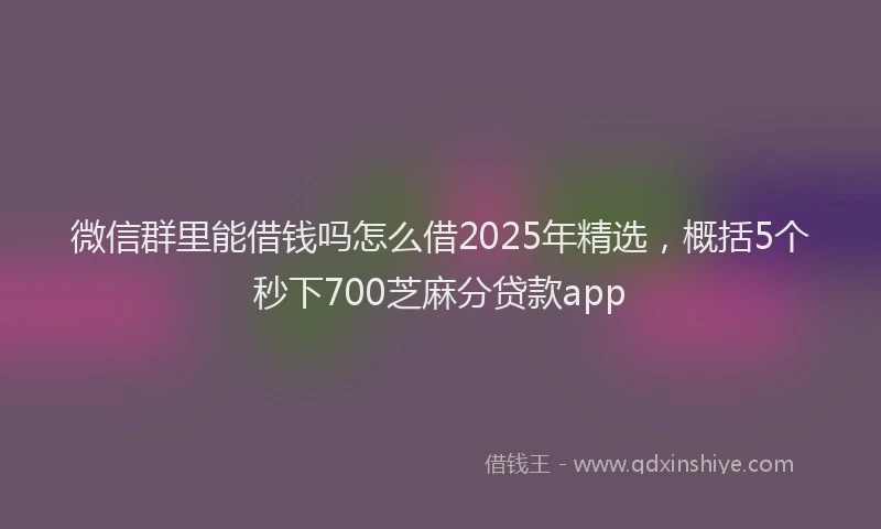 微信群里能借钱吗怎么借2025年精选，概括5个秒下700芝麻分贷款app