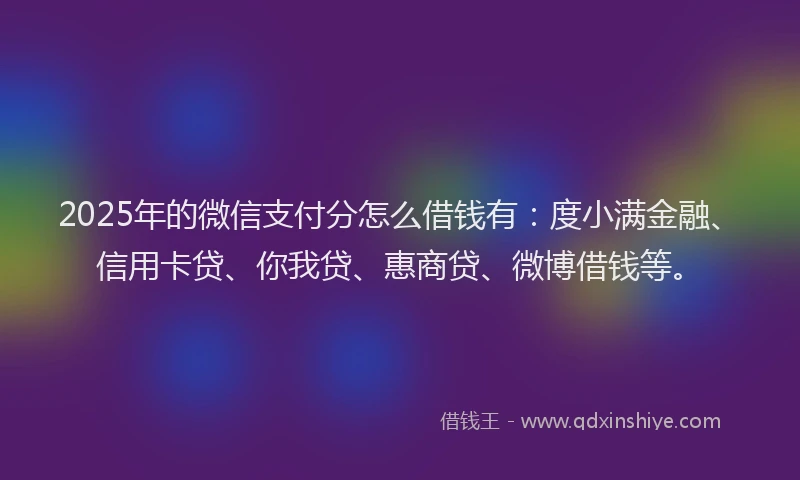 2025年的微信支付分怎么借钱有:度小满金融、信用卡贷、你我贷、惠商贷、微博借钱等。