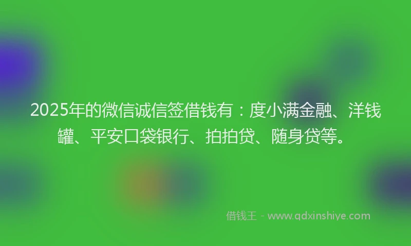 2025年的微信诚信签借钱有：度小满金融、洋钱罐、平安口袋银行、拍拍贷、随身贷等。