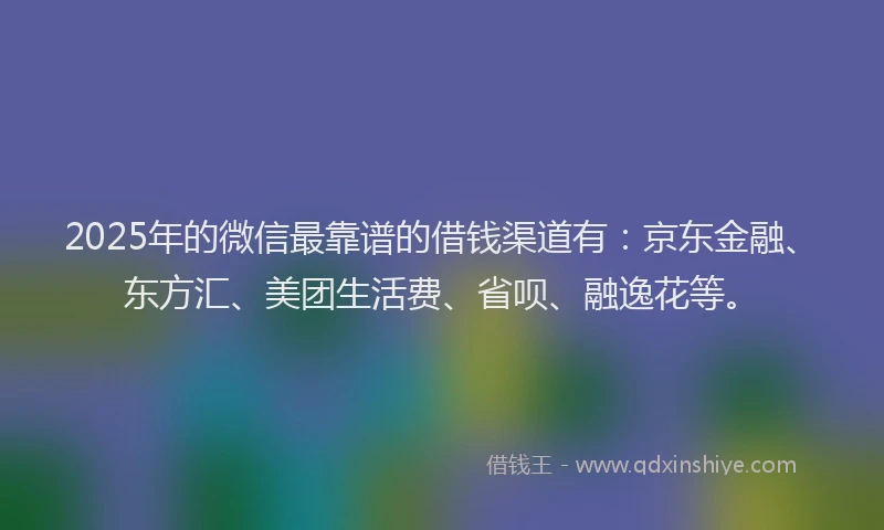 2025年的微信最靠谱的借钱渠道有：京东金融、东方汇、美团生活费、省呗、融逸花等。