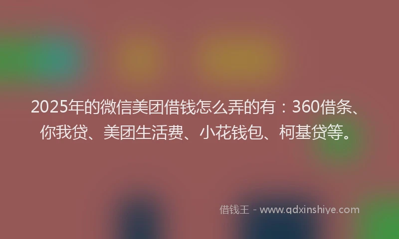 2025年的微信美团借钱怎么弄的有：360借条、你我贷、美团生活费、小花钱包、柯基贷等。
